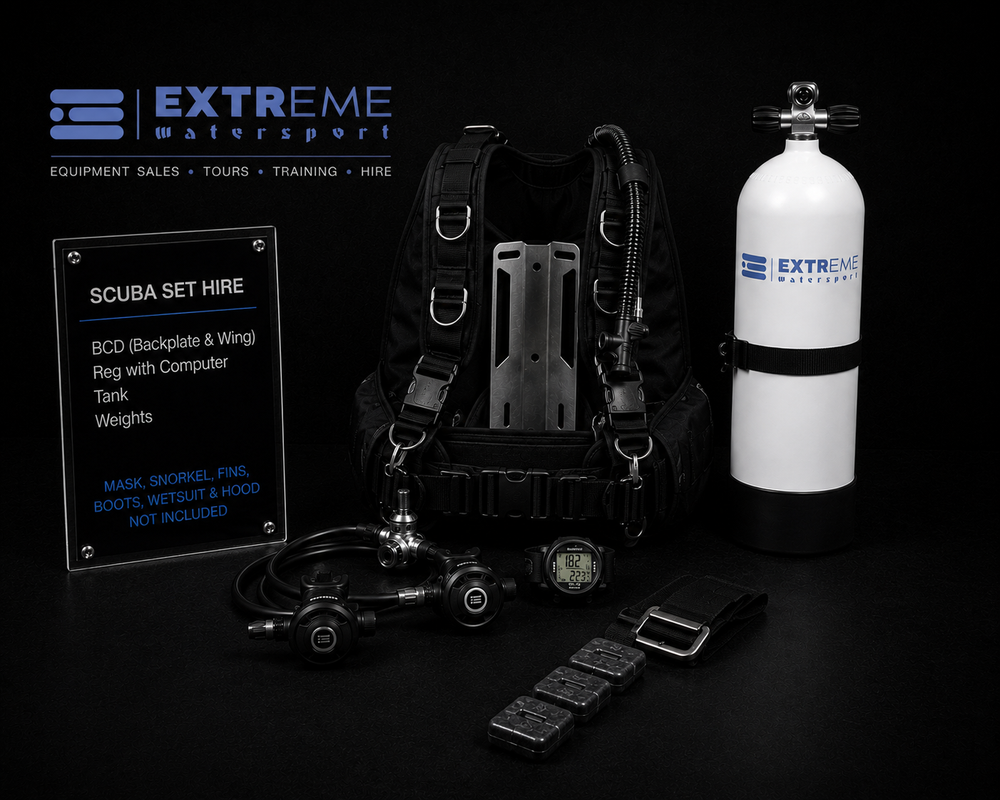 BCD regulator tank and weights scuba set hire