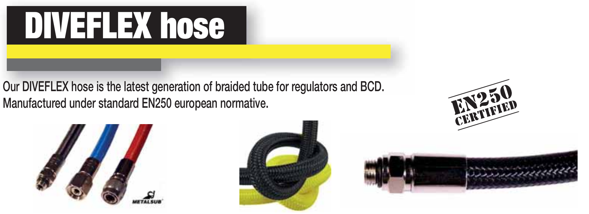 Official Metalsub DIVEFLEX braided hose construction and EN250 catalogue image