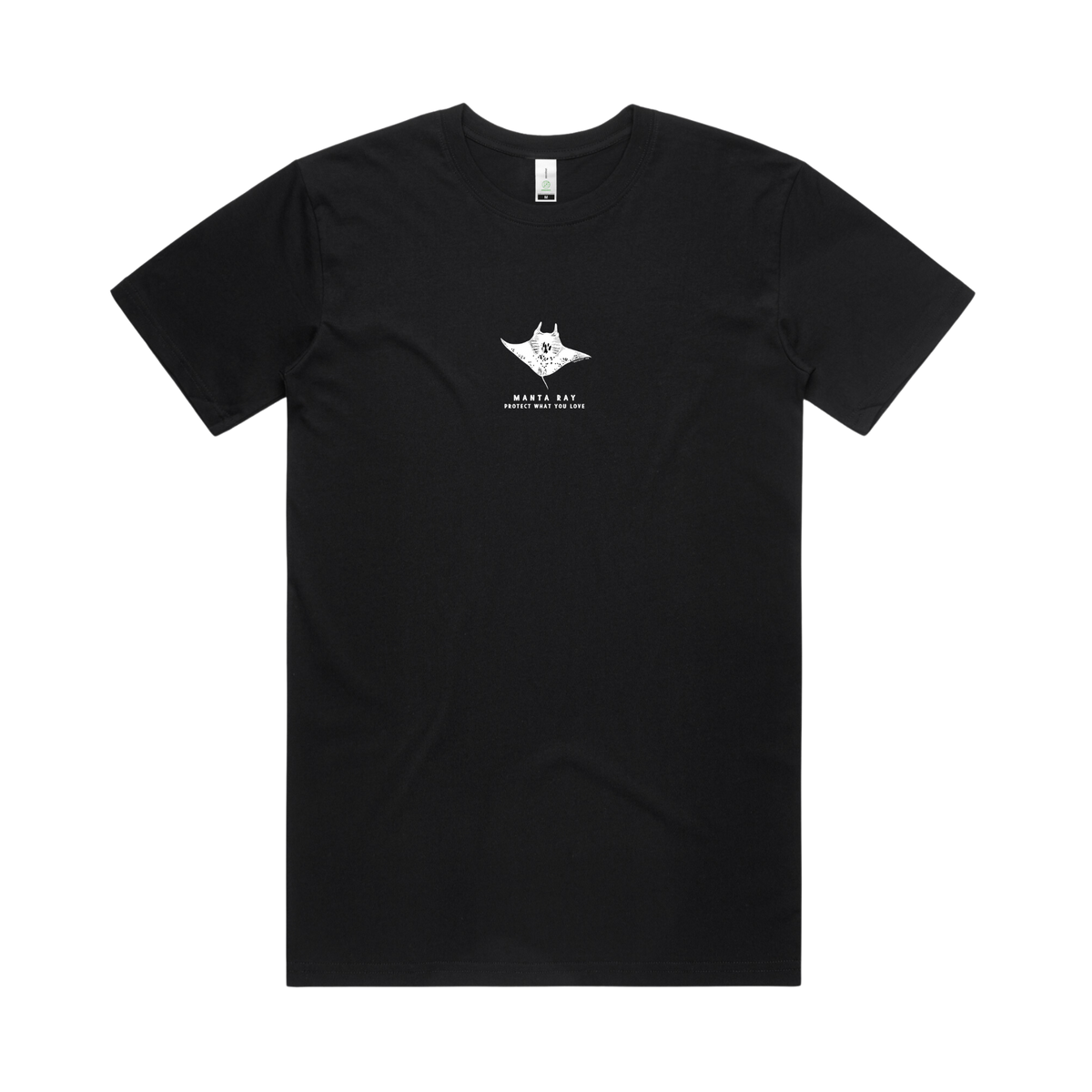 Protect What You Love Manta Ray Tee — Black, front view