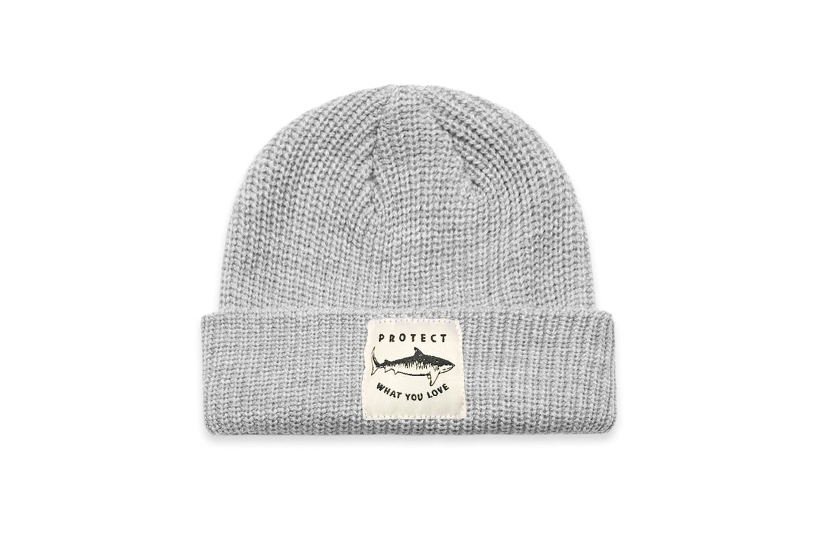 Protect What You Love Tiger Shark Beanie — Grey, front view