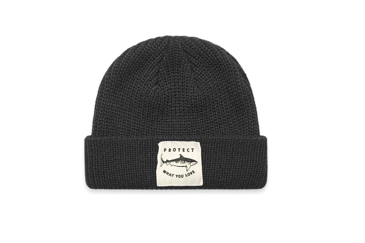 Protect What You Love Tiger Shark Beanie — Black, front view