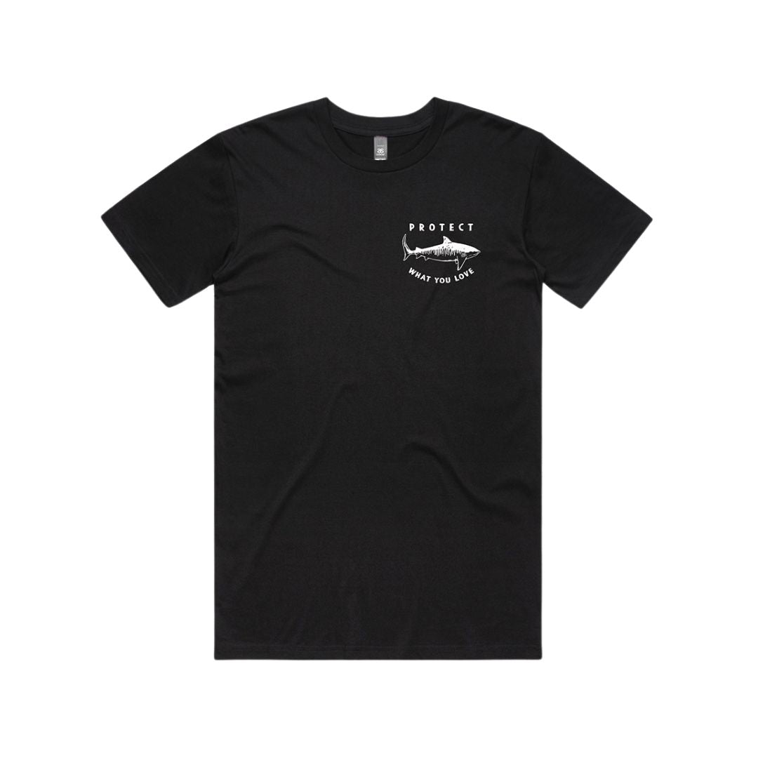 Protect What You Love Classic Tiger Shark Tee — Black, front view