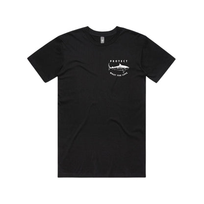 Protect What You Love Classic Tiger Shark Tee — Black, front view