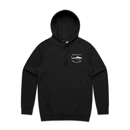 Protect What You Love Classic Tiger Shark Hoodie — Black, front view