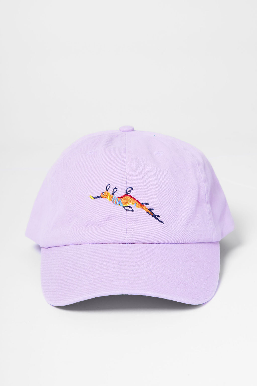 Protect What You Love Weedy Seadragon Curved Peak Cap — Tropical Purple, front view