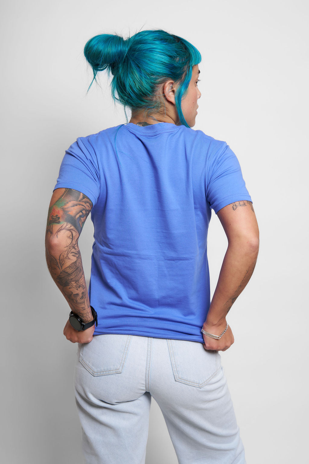 Protect What You Love Weedy Seadragon Tee — Winter Blue, worn rear view