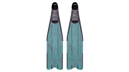 Rob Allen Scorpia Evo fins in green and teal camouflage with co-moulded foot pockets